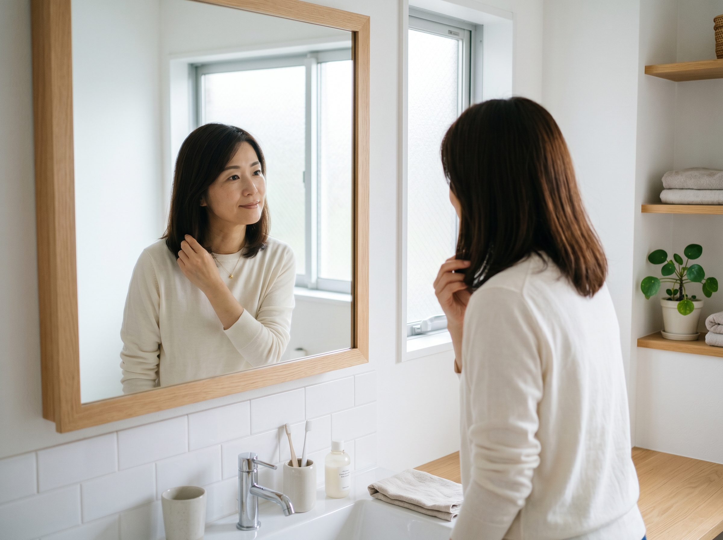 鏡の前の女性